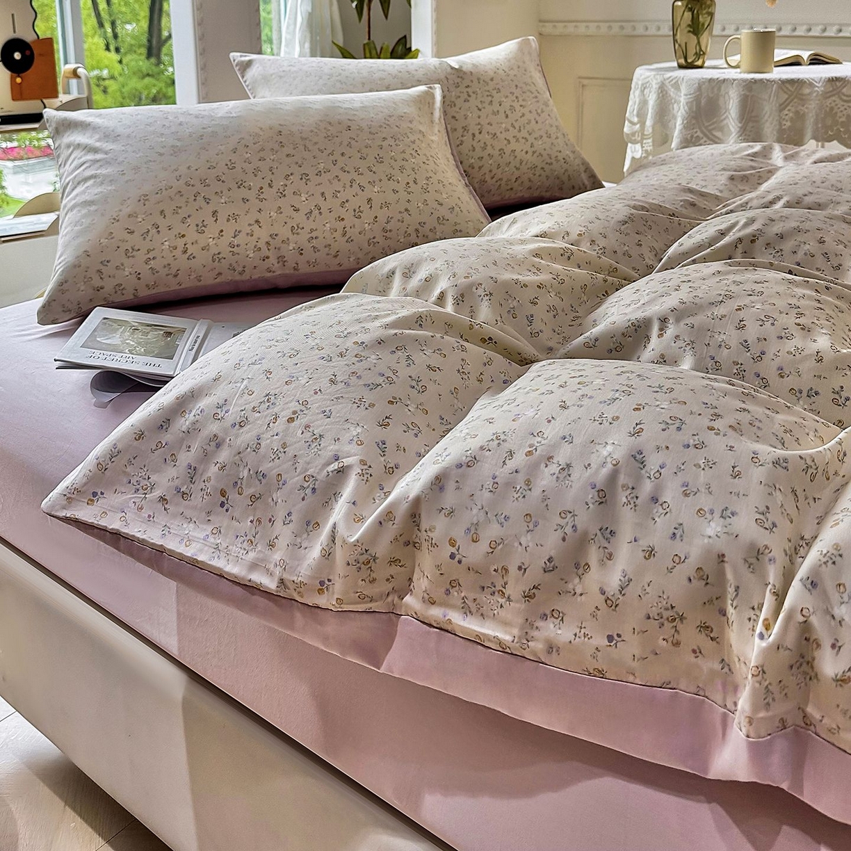 91家纺网 家纺一手货源 找家纺 缦纱 2025新款全棉纯棉小清新喷气13372印花40支纯棉四件套 漫山花海