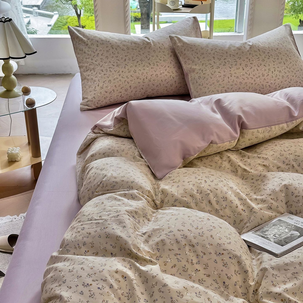 91家纺网 家纺一手货源 找家纺 缦纱 2025新款全棉纯棉小清新喷气13372印花40支纯棉四件套 漫山花海