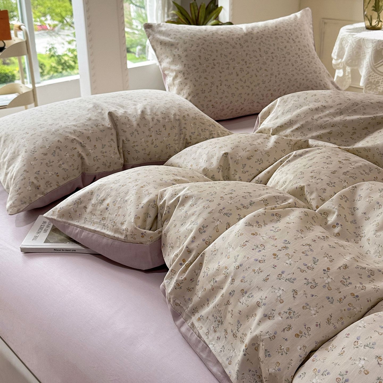 91家纺网 家纺一手货源 找家纺 缦纱 2025新款全棉纯棉小清新喷气13372印花40支纯棉四件套 漫山花海