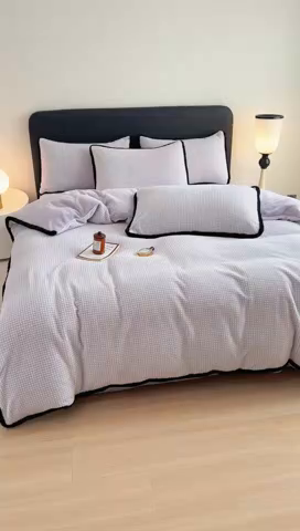 91家纺网 家纺一手货源 找家纺 KA家纺 2025冬兔毛边阳离子提花牛奶绒四件套 温雅系列 温雅紫