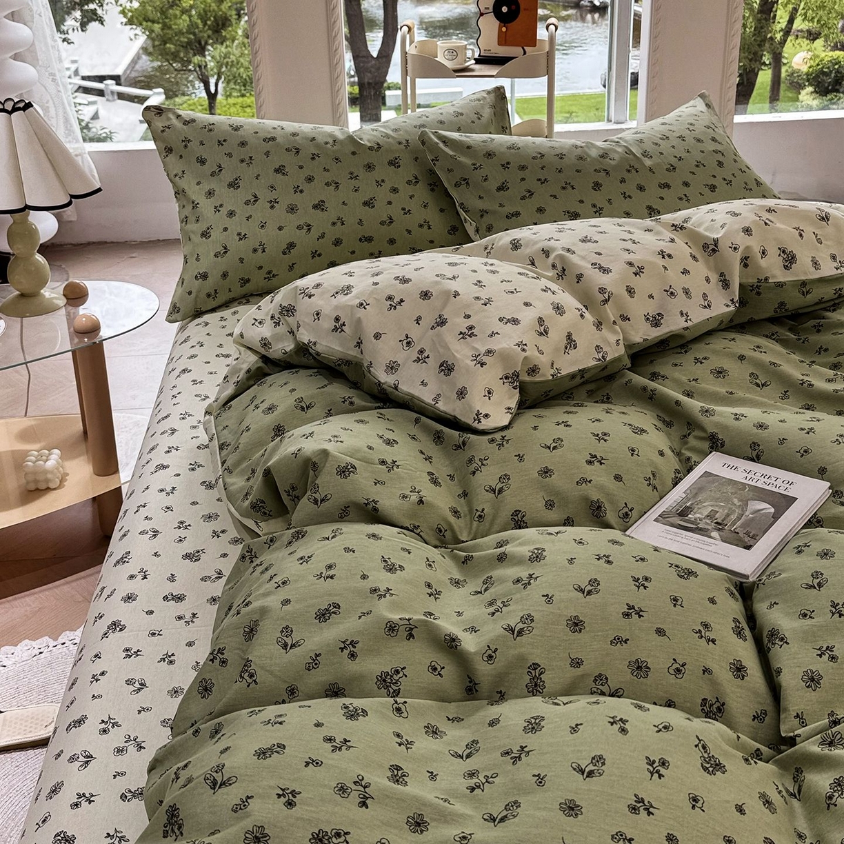 91家纺网 家纺一手货源 找家纺 缦纱 2025新款全棉纯棉小清新喷气13372印花40支纯棉四件套 浅浅花漾