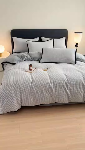 91家纺网 家纺一手货源 找家纺 KA家纺 2025冬兔毛边阳离子提花牛奶绒四件套 温雅系列 温雅灰