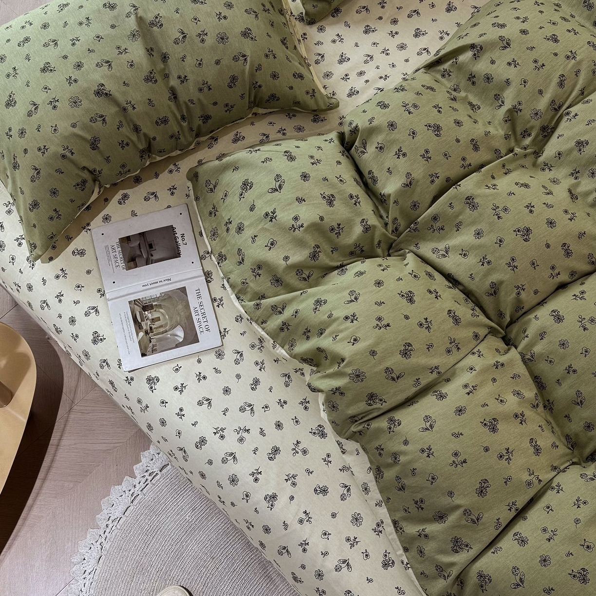 91家纺网 家纺一手货源 找家纺 缦纱 2025新款全棉纯棉小清新喷气13372印花40支纯棉四件套 浅浅花漾