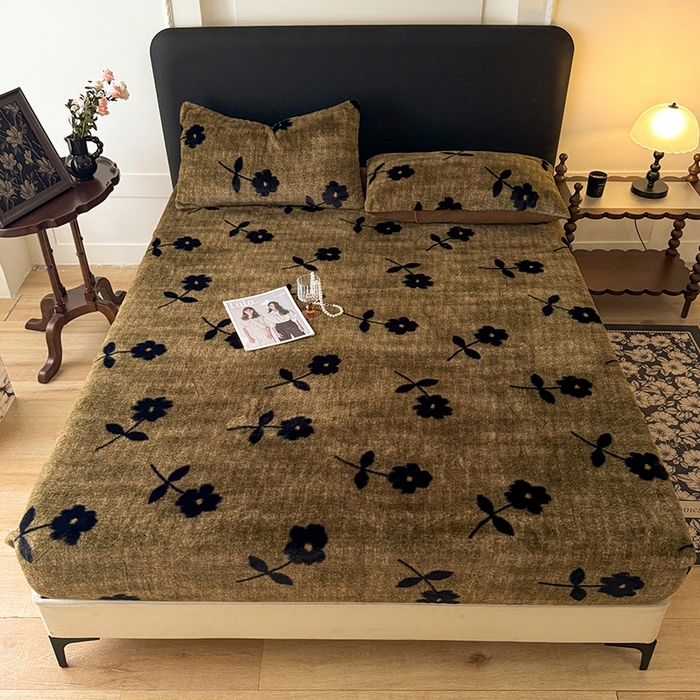 91家纺网 家纺一手货源 找家纺 绒世界 2025秋冬加厚兔绒床笠 床笠兔绒-繁花咖