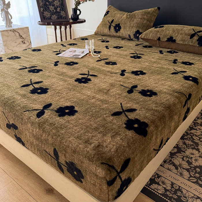 91家纺网 家纺一手货源 找家纺 绒世界 2025秋冬加厚兔绒床笠 床笠兔绒-繁花咖