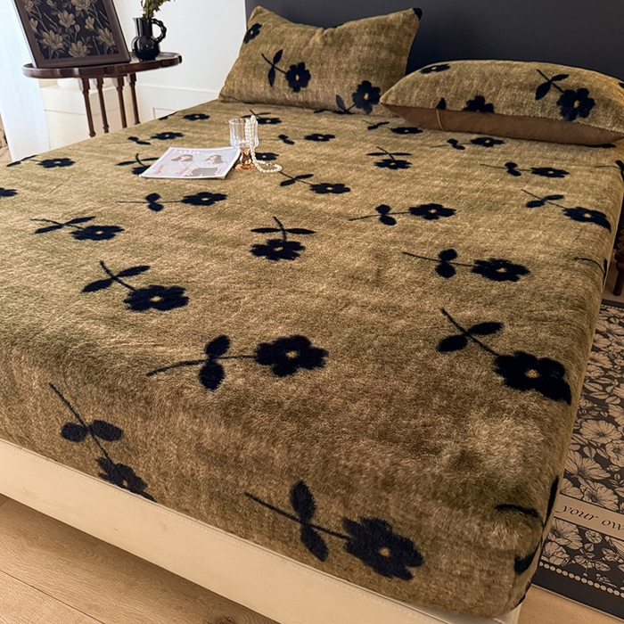 91家纺网 家纺一手货源 找家纺 绒世界 2025秋冬加厚兔绒床笠 床笠兔绒-繁花咖