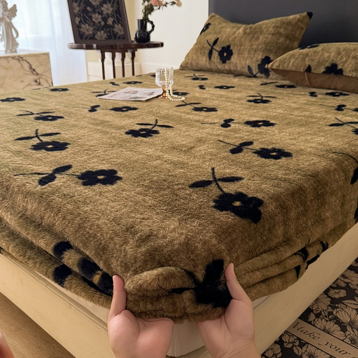 绒世界 2025秋冬加厚兔绒床笠 床笠兔绒-繁花咖