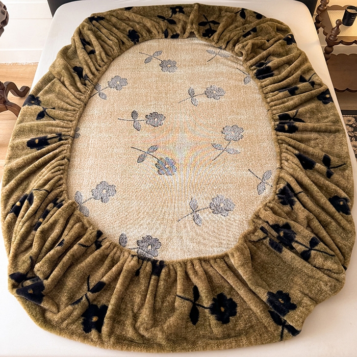 91家纺网 家纺一手货源 找家纺 绒世界 2025秋冬加厚兔绒床笠 床笠兔绒-繁花咖