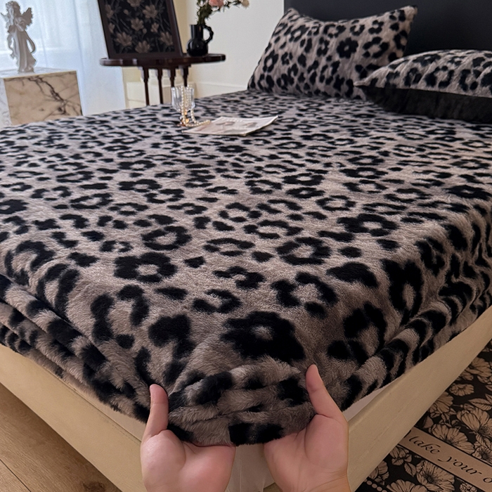 绒世界 2025秋冬加厚兔绒床笠 兔绒床笠-豹纹灰