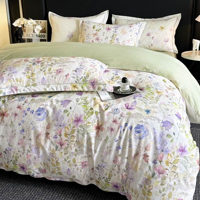 91家纺网 家纺一手货源 找家纺 海洋家纺 2025新款100%全棉磨毛数码印花四件套加厚全棉四件套-提供买家秀 花笺集 米白