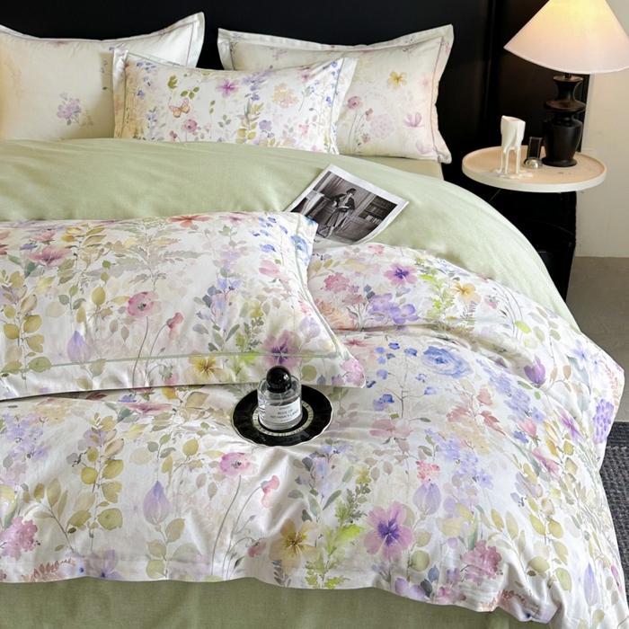 91家纺网 家纺一手货源 找家纺 海洋家纺 2025新款100%全棉磨毛数码印花四件套加厚全棉四件套-提供买家秀 花笺集 米白