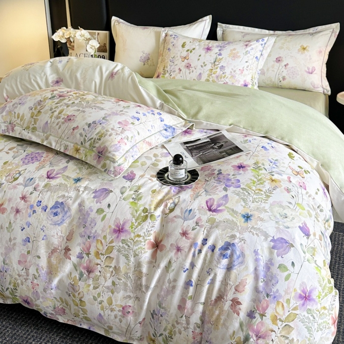 91家纺网 家纺一手货源 找家纺 海洋家纺 2025新款100%全棉磨毛数码印花四件套加厚全棉四件套-提供买家秀 花笺集 米白