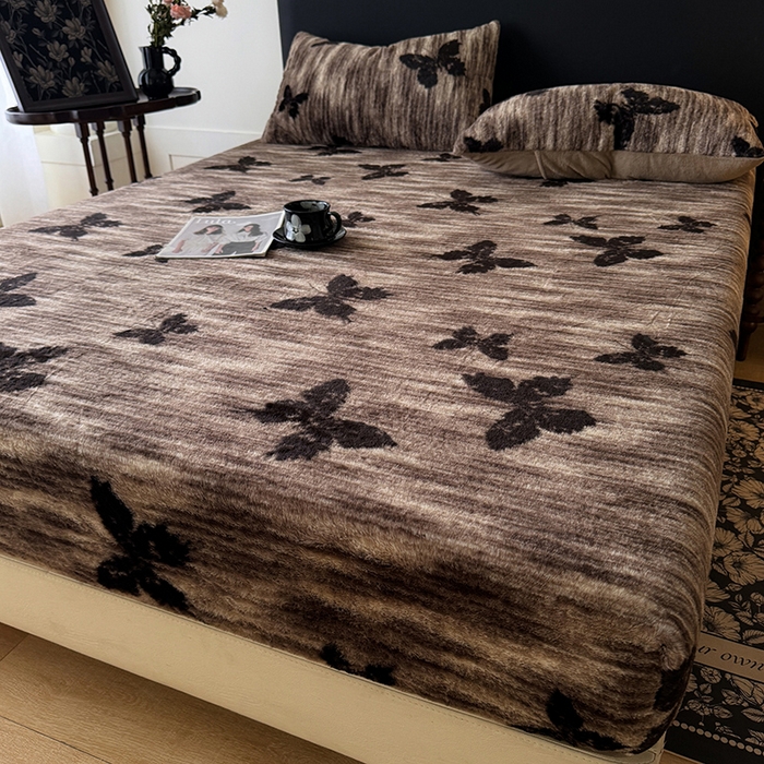 91家纺网 家纺一手货源 找家纺 绒世界 2025秋冬加厚兔绒床笠 兔绒床笠-蝶舞咖