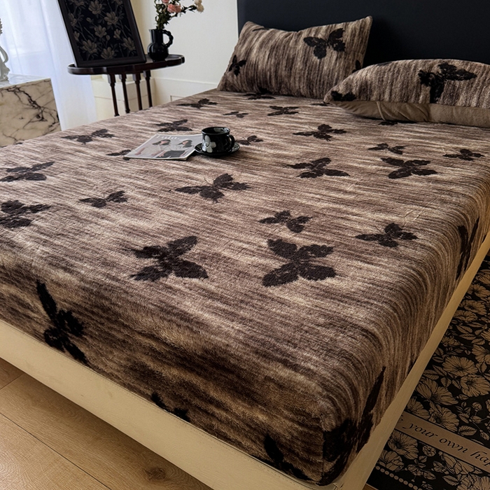 91家纺网 家纺一手货源 找家纺 绒世界 2025秋冬加厚兔绒床笠 兔绒床笠-蝶舞咖