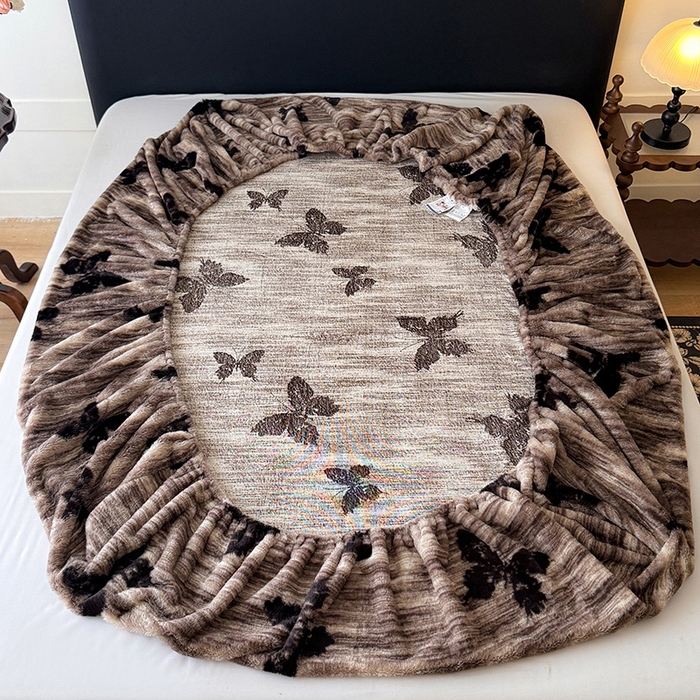 91家纺网 家纺一手货源 找家纺 绒世界 2025秋冬加厚兔绒床笠 兔绒床笠-蝶舞咖