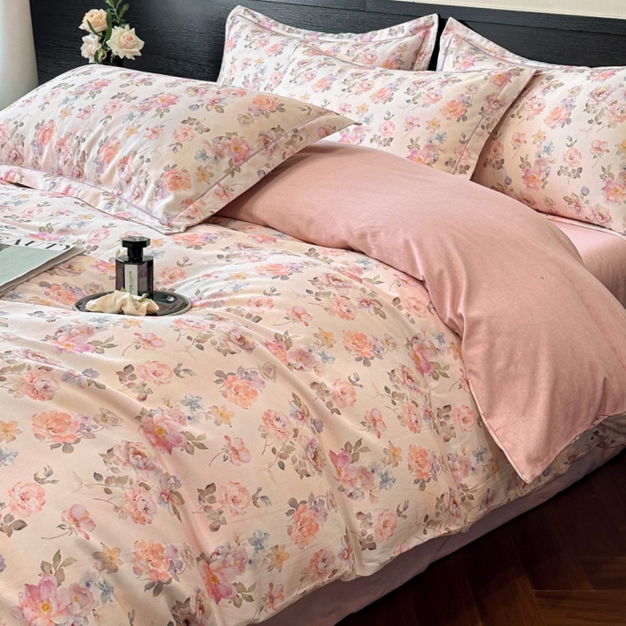 91家纺网 家纺一手货源 找家纺 海洋家纺 2025新款100%全棉磨毛数码印花四件套加厚全棉四件套-提供买家秀 花屿间 粉