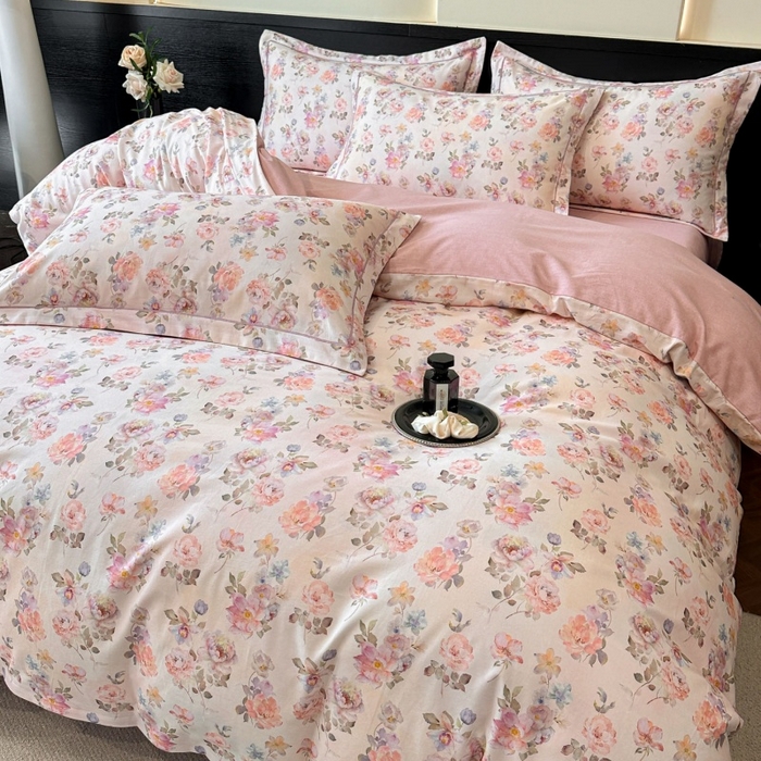 91家纺网 家纺一手货源 找家纺 海洋家纺 2025新款100%全棉磨毛数码印花四件套加厚全棉四件套-提供买家秀 花屿间 粉