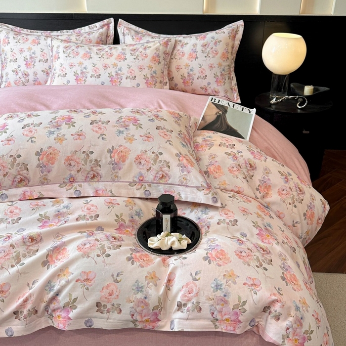 91家纺网 家纺一手货源 找家纺 海洋家纺 2025新款100%全棉磨毛数码印花四件套加厚全棉四件套-提供买家秀 花屿间 粉