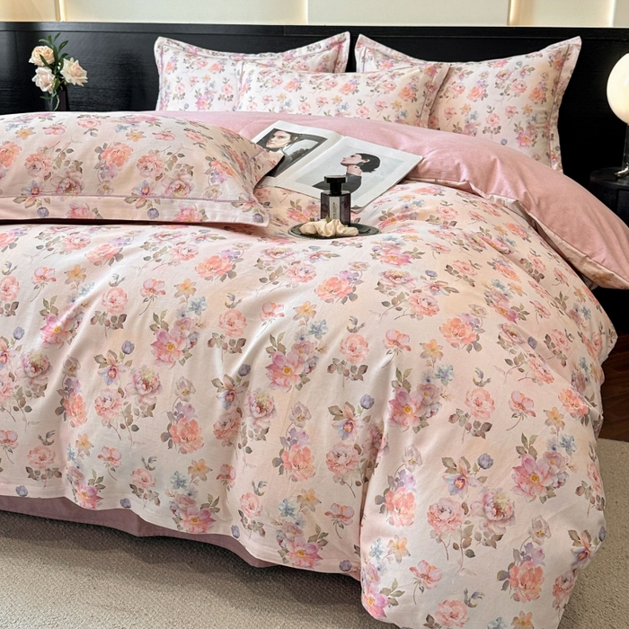 91家纺网 家纺一手货源 找家纺 海洋家纺 2025新款100%全棉磨毛数码印花四件套加厚全棉四件套-提供买家秀 花屿间 粉