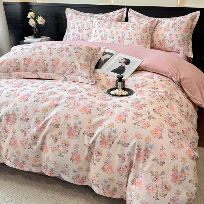 91家纺网 家纺一手货源 找家纺 海洋家纺 2025新款100%全棉磨毛数码印花四件套加厚全棉四件套-提供买家秀 花屿间 粉