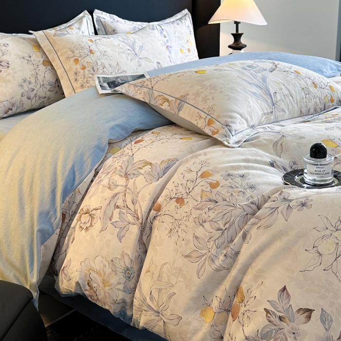 91家纺网 家纺一手货源 找家纺 海洋家纺 2025新款100%全棉磨毛数码印花四件套加厚全棉四件套-提供买家秀 花语情怀 米白