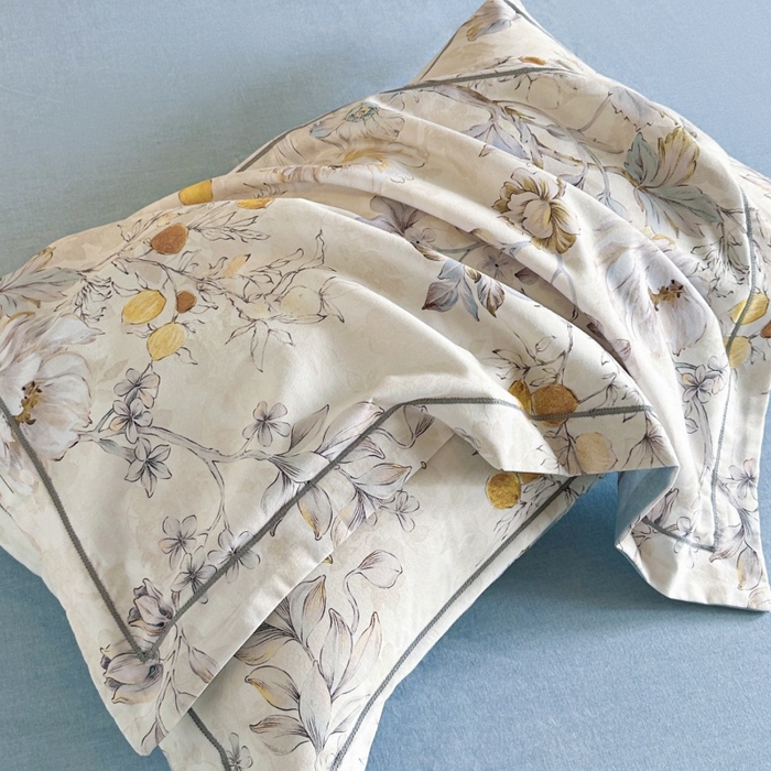 91家纺网 家纺一手货源 找家纺 海洋家纺 2025新款100%全棉磨毛数码印花四件套加厚全棉四件套-提供买家秀 花语情怀 米白