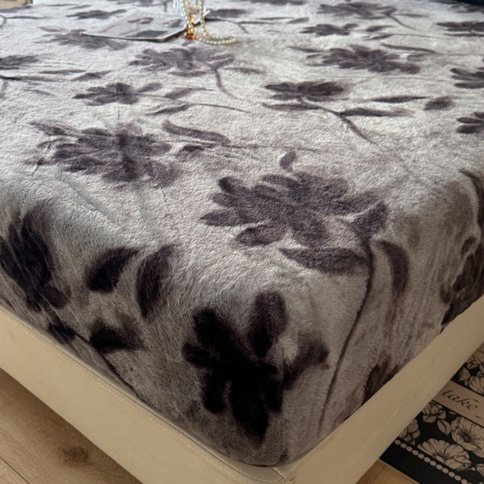 91家纺网 家纺一手货源 找家纺 绒世界 2025秋冬加厚兔绒床笠 兔绒床笠-花影灰