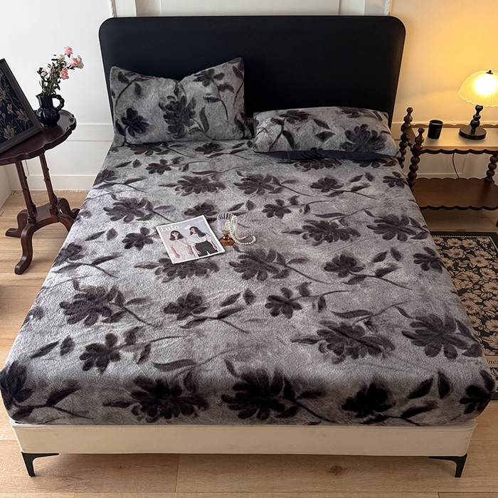 91家纺网 家纺一手货源 找家纺 绒世界 2025秋冬加厚兔绒床笠 兔绒床笠-花影灰