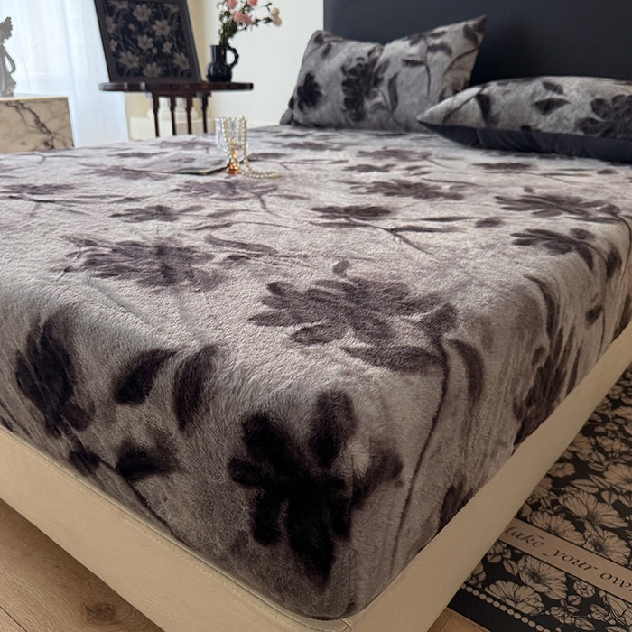 91家纺网 家纺一手货源 找家纺 绒世界 2025秋冬加厚兔绒床笠 兔绒床笠-花影灰