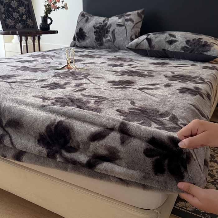 91家纺网 家纺一手货源 找家纺 绒世界 2025秋冬加厚兔绒床笠 兔绒床笠-花影灰