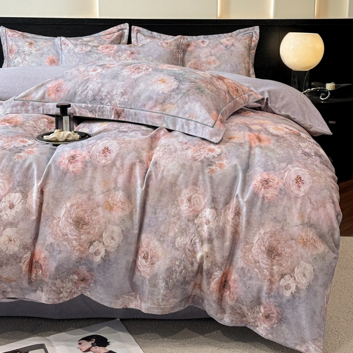 91家纺网 家纺一手货源 找家纺 海洋家纺 2025新款100%全棉磨毛数码印花四件套加厚全棉四件套-提供买家秀 秘境情书 蓝