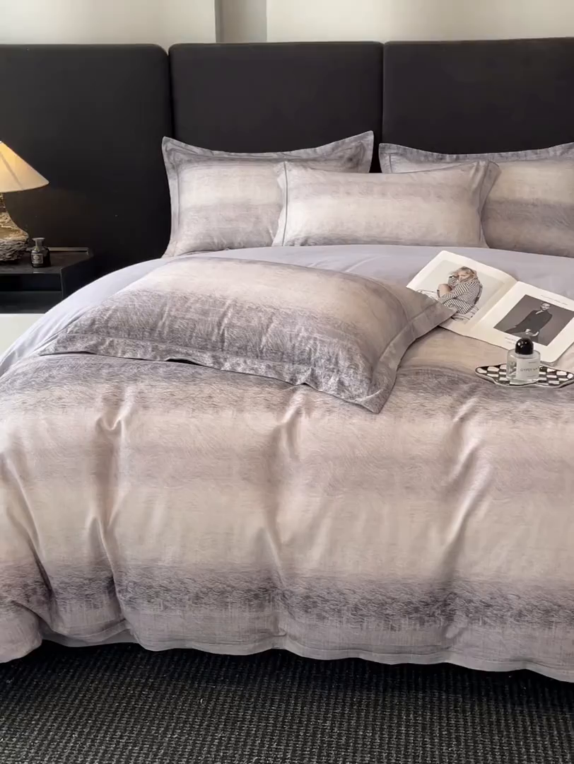 91家纺网 家纺一手货源 找家纺 海洋家纺 2025新款100%全棉磨毛数码印花四件套加厚全棉四件套-提供买家秀 苏菲庄园 灰