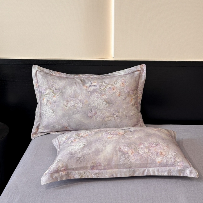 91家纺网 家纺一手货源 找家纺 海洋家纺 2025新款100%全棉磨毛数码印花四件套加厚全棉四件套-提供买家秀 雾野花蝶 紫