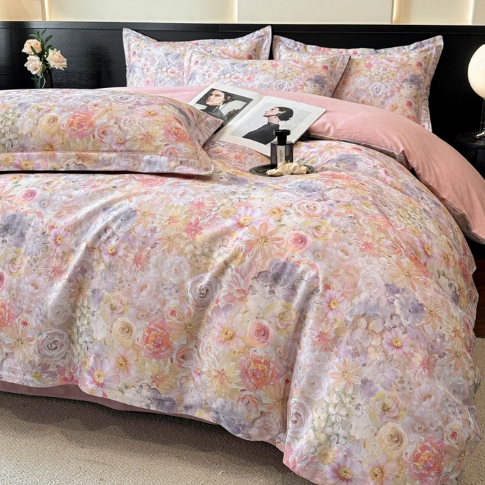 91家纺网 家纺一手货源 找家纺 海洋家纺 2025新款100%全棉磨毛数码印花四件套加厚全棉四件套-提供买家秀 忆梦 粉