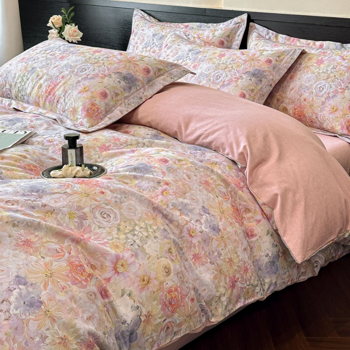 91家纺网 家纺一手货源 找家纺 海洋家纺 2025新款100%全棉磨毛数码印花四件套加厚全棉四件套-提供买家秀 忆梦 粉