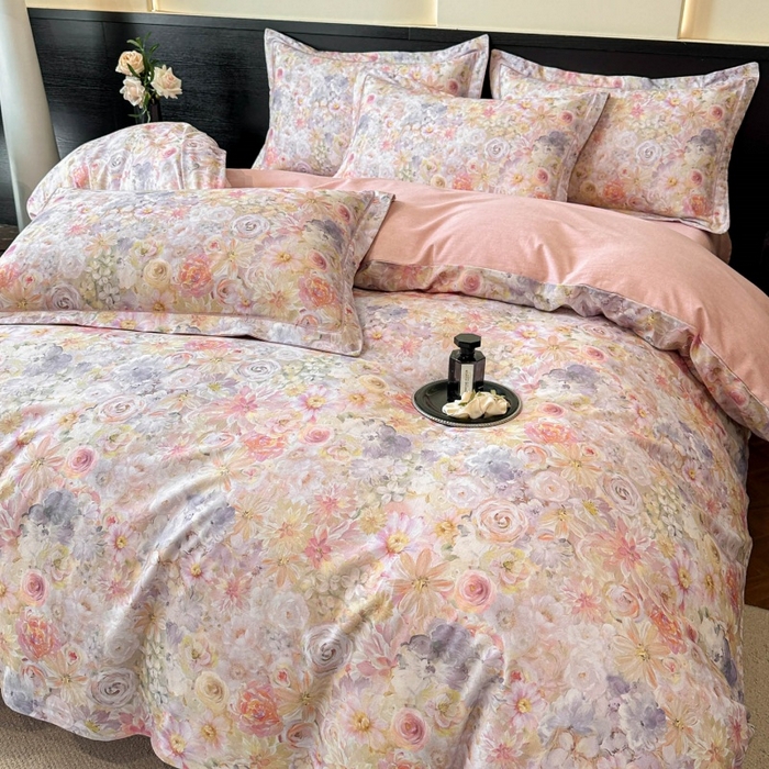 91家纺网 家纺一手货源 找家纺 海洋家纺 2025新款100%全棉磨毛数码印花四件套加厚全棉四件套-提供买家秀 忆梦 粉