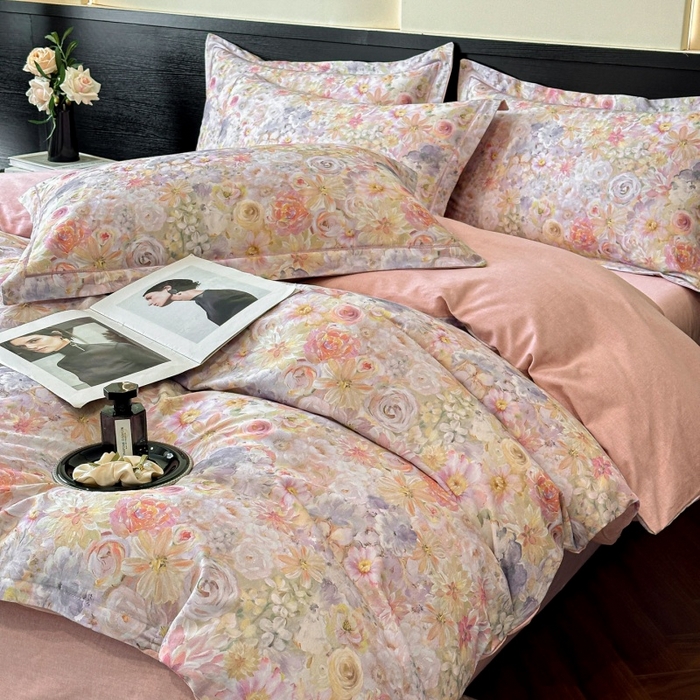 91家纺网 家纺一手货源 找家纺 海洋家纺 2025新款100%全棉磨毛数码印花四件套加厚全棉四件套-提供买家秀 忆梦 粉