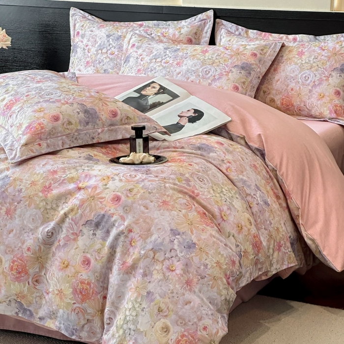 91家纺网 家纺一手货源 找家纺 海洋家纺 2025新款100%全棉磨毛数码印花四件套加厚全棉四件套-提供买家秀 忆梦 粉