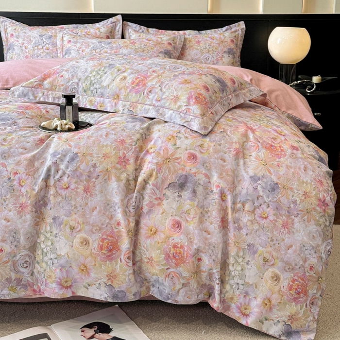 91家纺网 家纺一手货源 找家纺 海洋家纺 2025新款100%全棉磨毛数码印花四件套加厚全棉四件套-提供买家秀 忆梦 粉