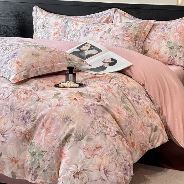 91家纺网 家纺一手货源 找家纺 海洋家纺 2025新款100%全棉磨毛数码印花四件套加厚全棉四件套-提供买家秀 春晓 粉