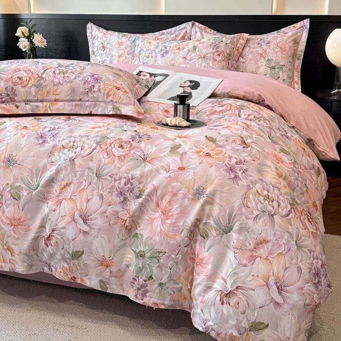 91家纺网 家纺一手货源 找家纺 海洋家纺 2025新款100%全棉磨毛数码印花四件套加厚全棉四件套-提供买家秀 春晓 粉