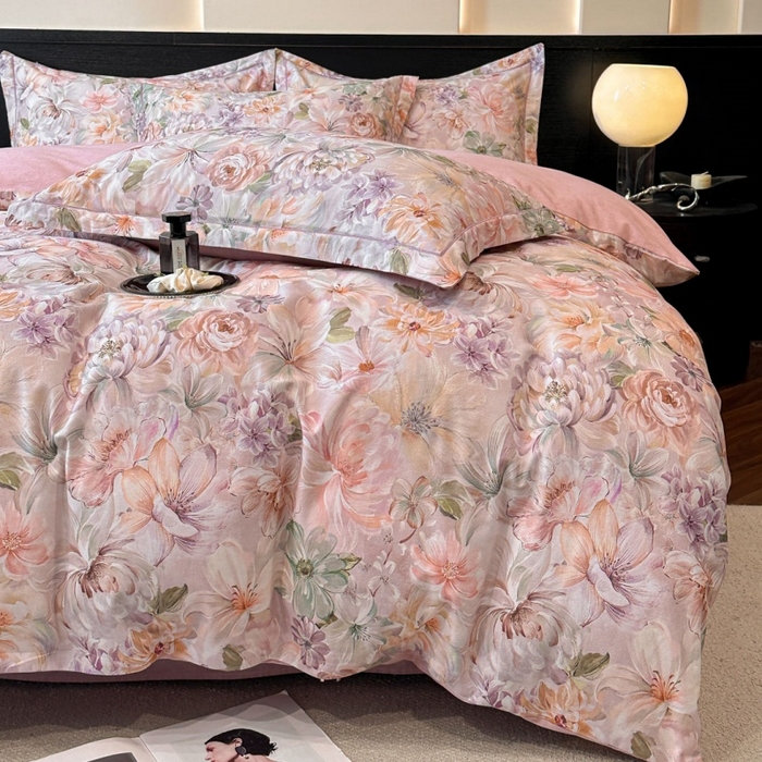 91家纺网 家纺一手货源 找家纺 海洋家纺 2025新款100%全棉磨毛数码印花四件套加厚全棉四件套-提供买家秀 春晓 粉