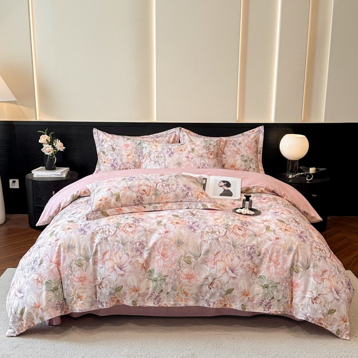 91家纺网 家纺一手货源 找家纺 海洋家纺 2025新款100%全棉磨毛数码印花四件套加厚全棉四件套-提供买家秀 春晓 粉