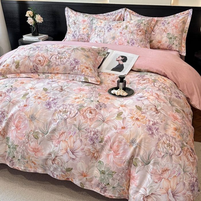 91家纺网 家纺一手货源 找家纺 海洋家纺 2025新款100%全棉磨毛数码印花四件套加厚全棉四件套-提供买家秀 春晓 粉