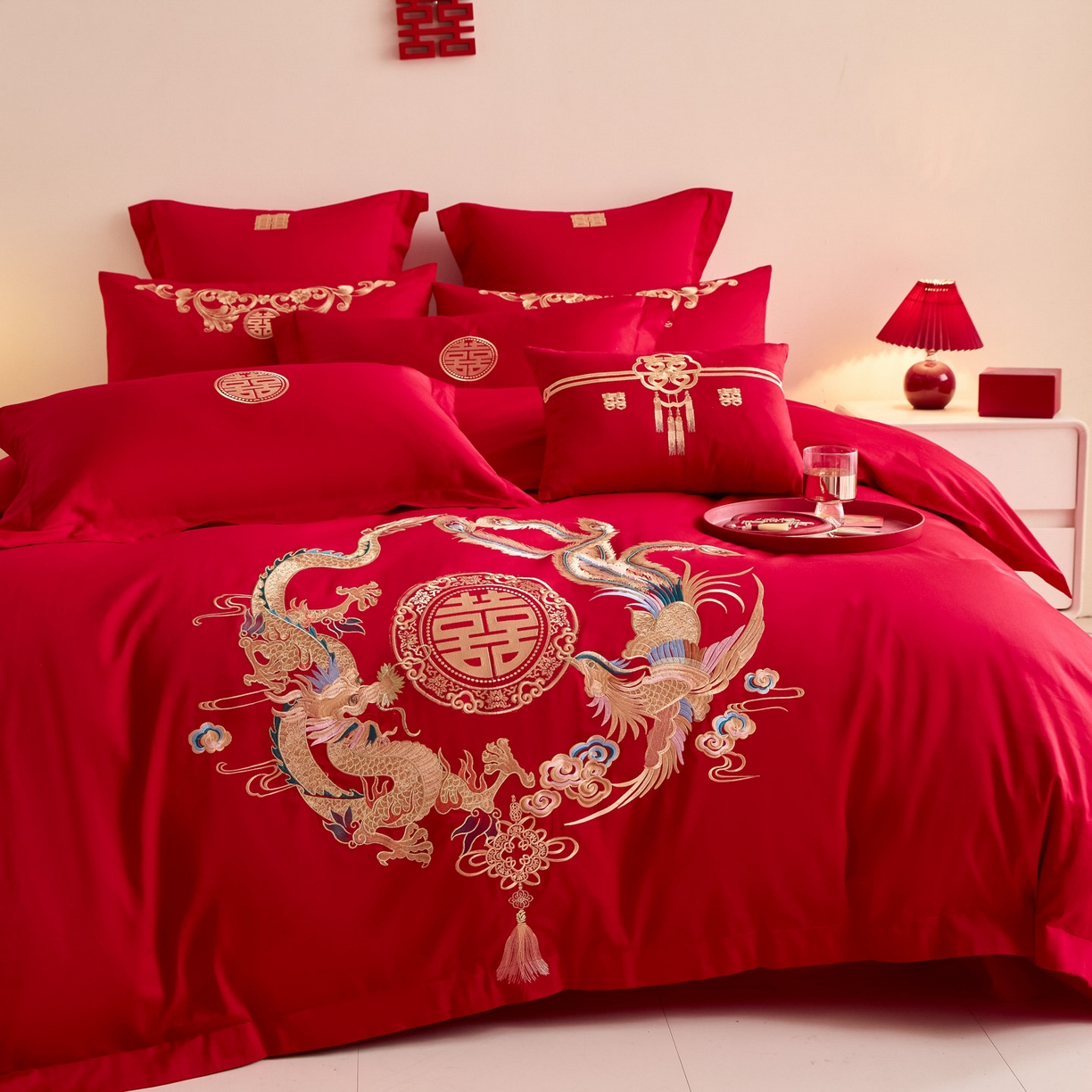 91家纺网 家纺一手货源 找家纺 东方合美（原：皇家传奇） 2025新款婚庆小红书化纤系列二 龙凤和鸣