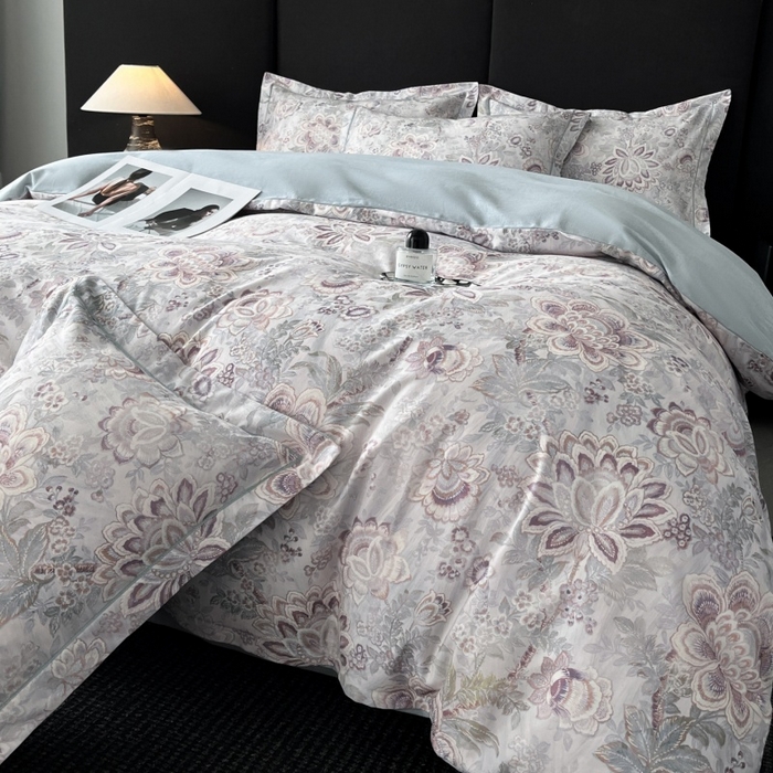 91家纺网 家纺一手货源 找家纺 海洋家纺 2025新款100%全棉磨毛数码印花四件套加厚全棉四件套-提供买家秀 芙丽 蓝灰