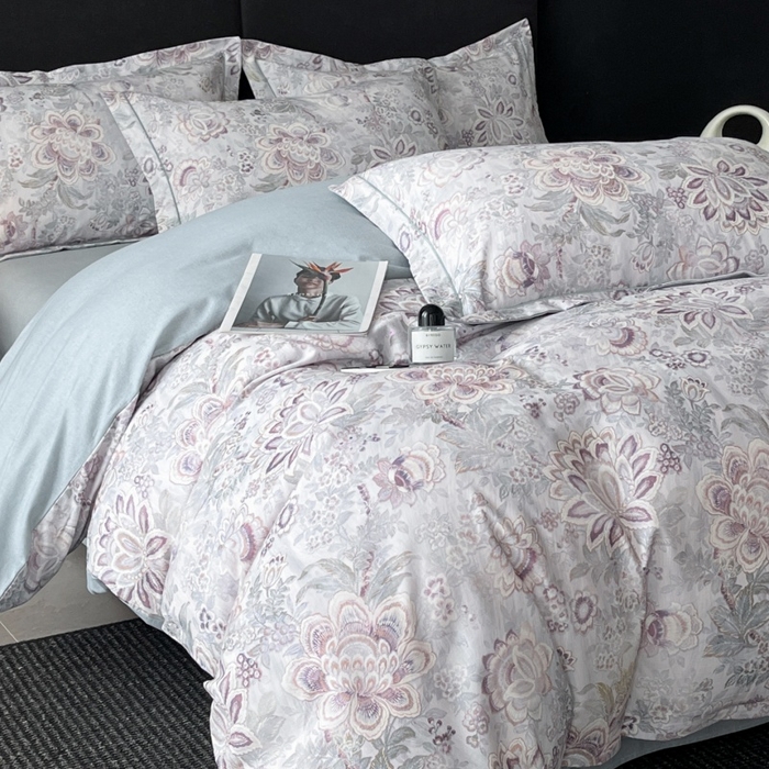 91家纺网 家纺一手货源 找家纺 海洋家纺 2025新款100%全棉磨毛数码印花四件套加厚全棉四件套-提供买家秀 芙丽 蓝灰