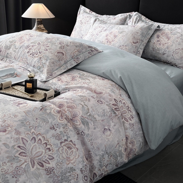 91家纺网 家纺一手货源 找家纺 海洋家纺 2025新款100%全棉磨毛数码印花四件套加厚全棉四件套-提供买家秀 芙丽 蓝灰