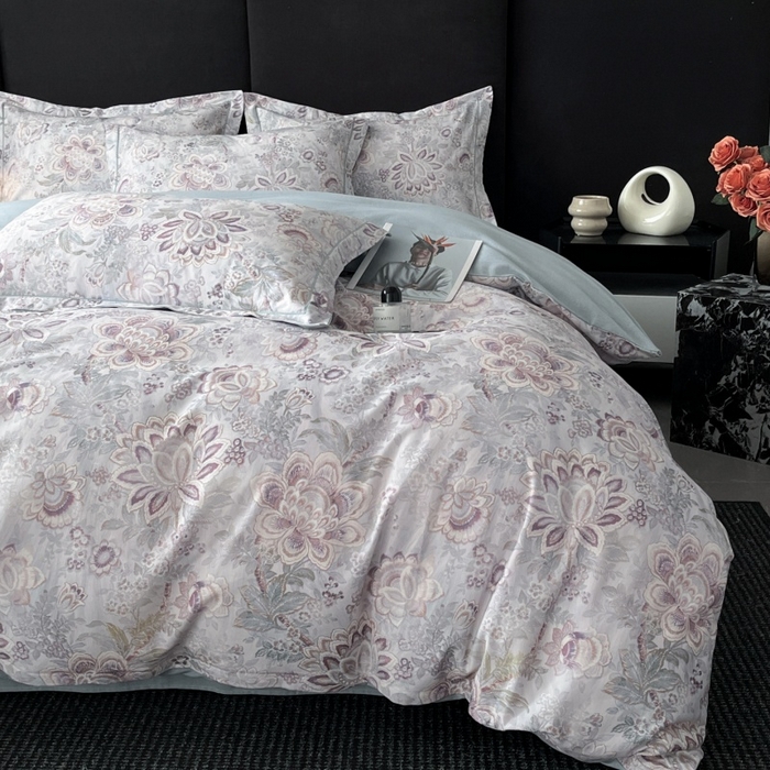 91家纺网 家纺一手货源 找家纺 海洋家纺 2025新款100%全棉磨毛数码印花四件套加厚全棉四件套-提供买家秀 芙丽 蓝灰