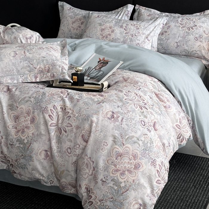 91家纺网 家纺一手货源 找家纺 海洋家纺 2025新款100%全棉磨毛数码印花四件套加厚全棉四件套-提供买家秀 芙丽 蓝灰